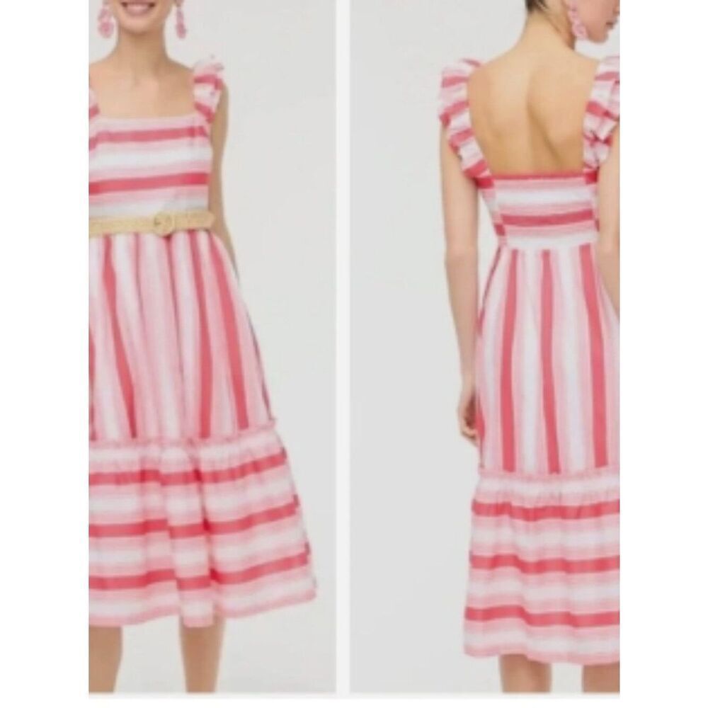 NWOT J. CREW Factory Striped Square Neck Midi Dress Pink Candy Stripe in 2
